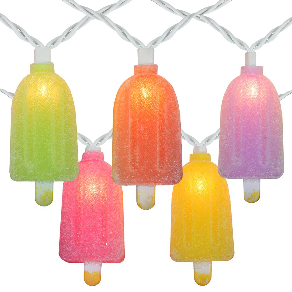 10-Count Vibrantly Colored Sugared Ice Pop Outdoor Patio String Light Set  7.25ft White Wire. Picture 1