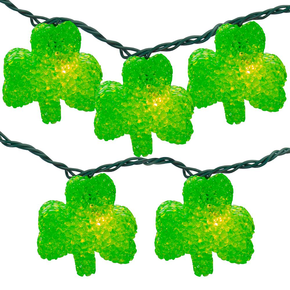 10 Green Irish Shamrock St Patrick's Day String Lights - 7.25ft Green Wire. Picture 1