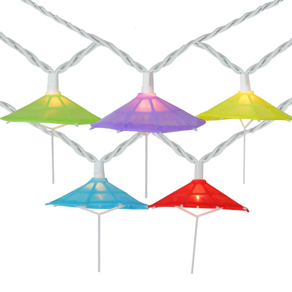 10-Count Vibrantly Colored Umbrella Outdoor Patio String Light Set  7.25ft White Wire. Picture 1