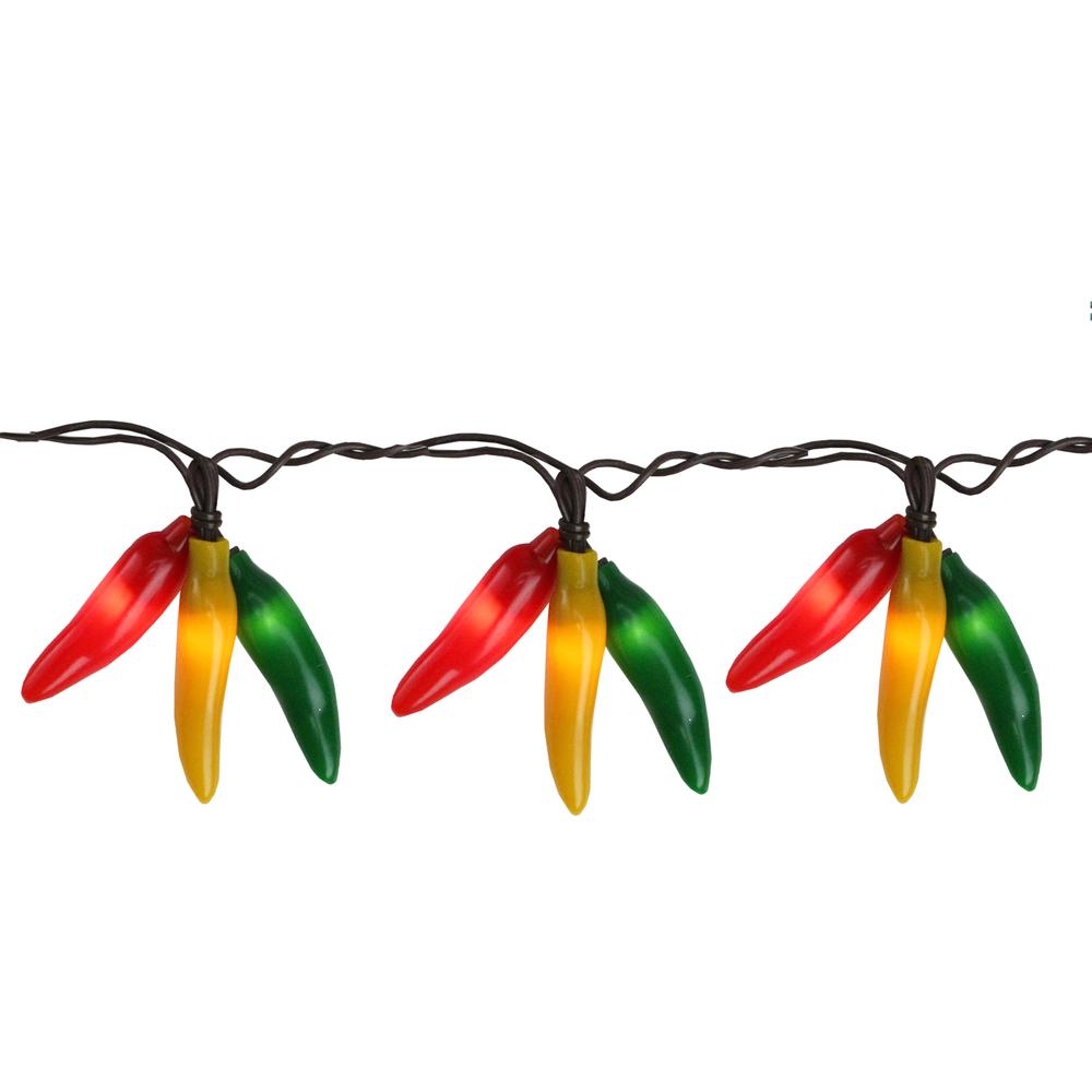 36ct Orange  Yellow and Green Chili Pepper Cluster String Lights - 7.5ft Brown Wire. Picture 1