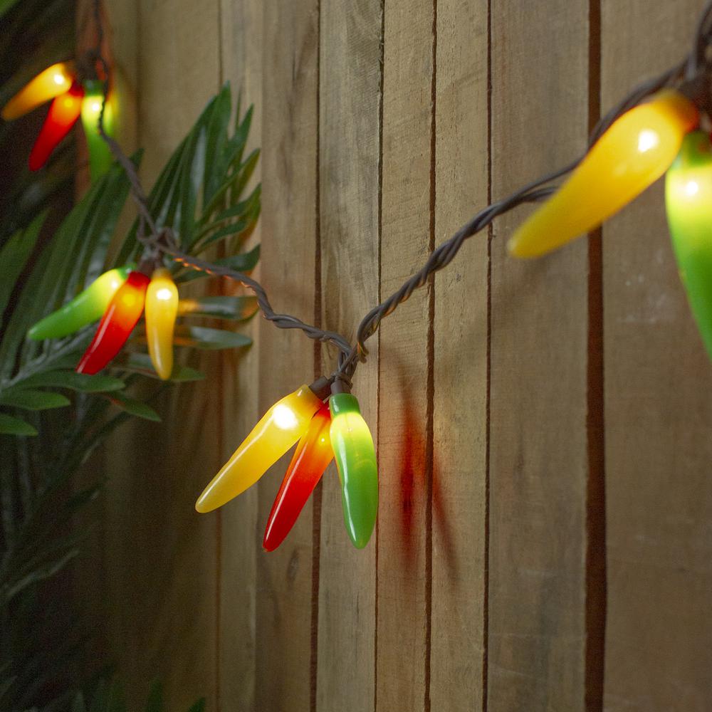 36ct Orange  Yellow and Green Chili Pepper Cluster String Lights - 7.5ft Brown Wire. Picture 2