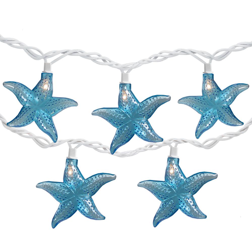 Set of 10 Blue Starfish Novelty String Lights - 9ft White Wire. Picture 1