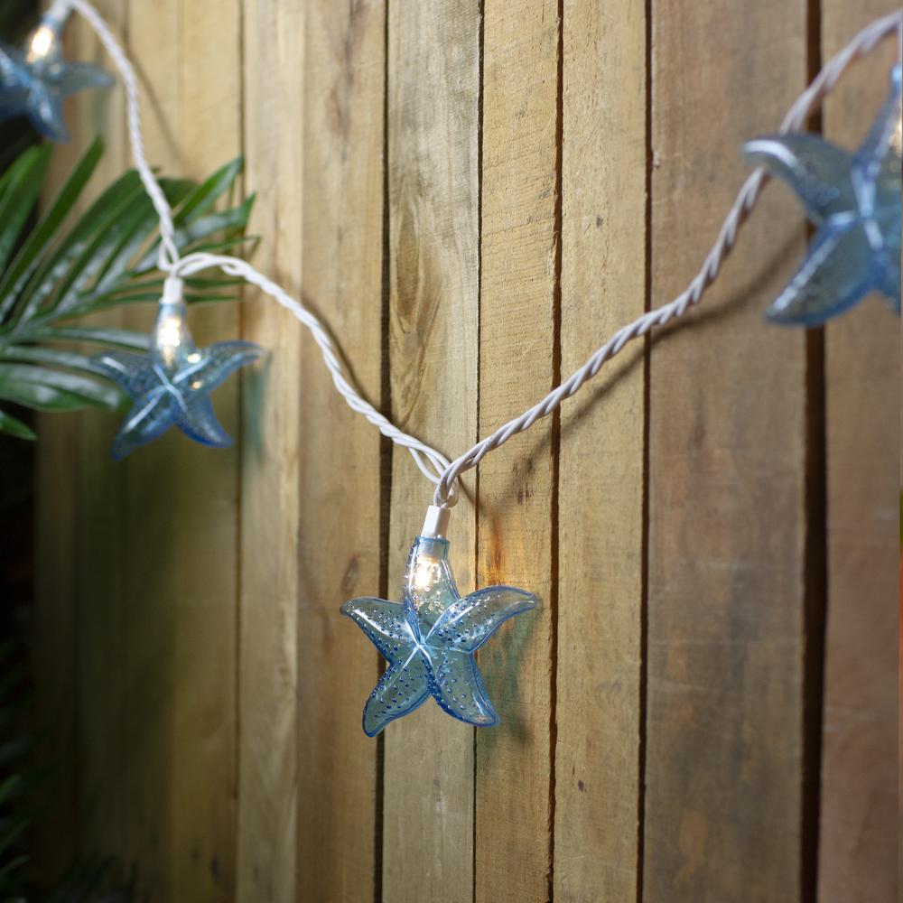 Set of 10 Blue Starfish Novelty String Lights - 9ft White Wire. Picture 2