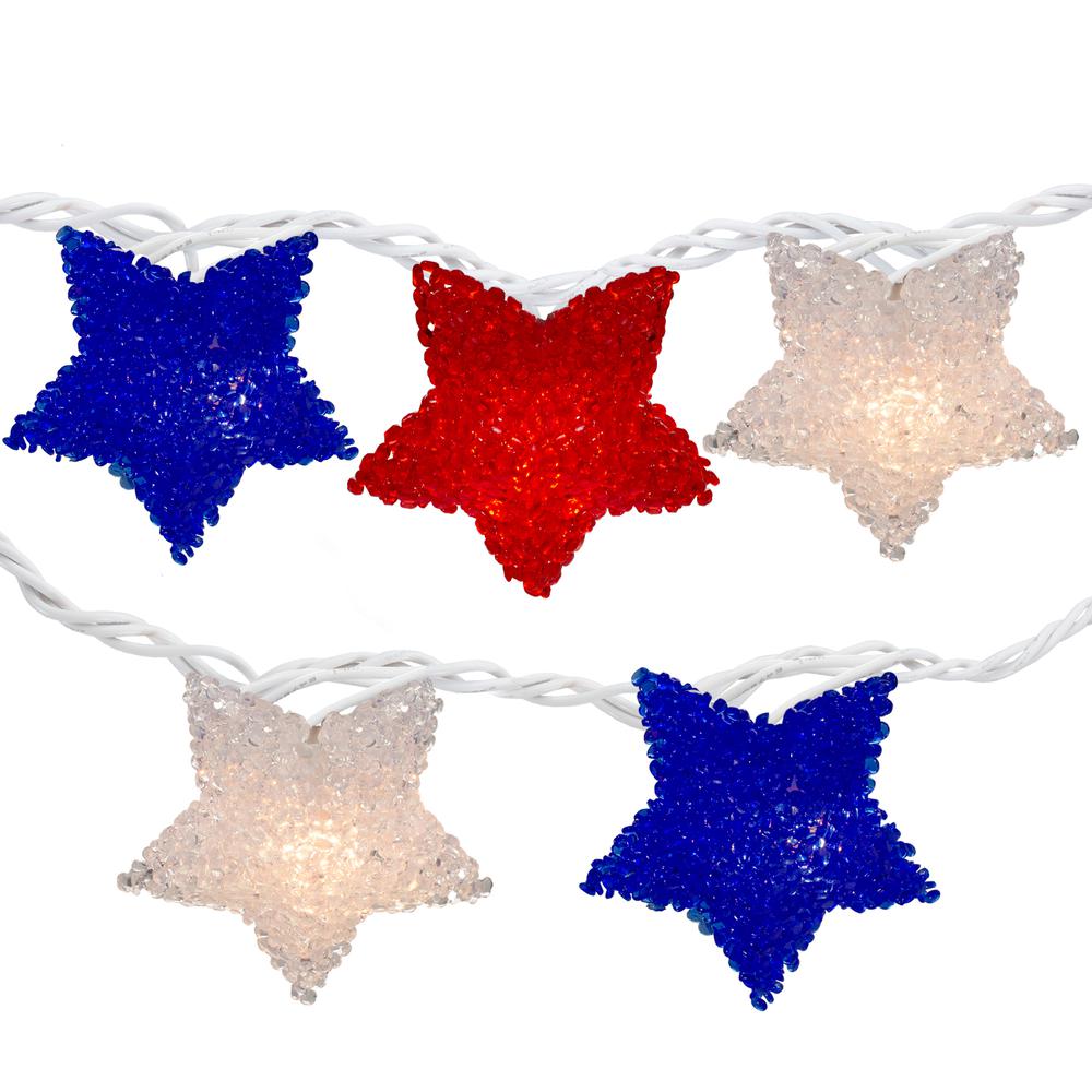 10-Count Red and Blue Fourth of July Star String Light Set  5.25' White Wire. Picture 1
