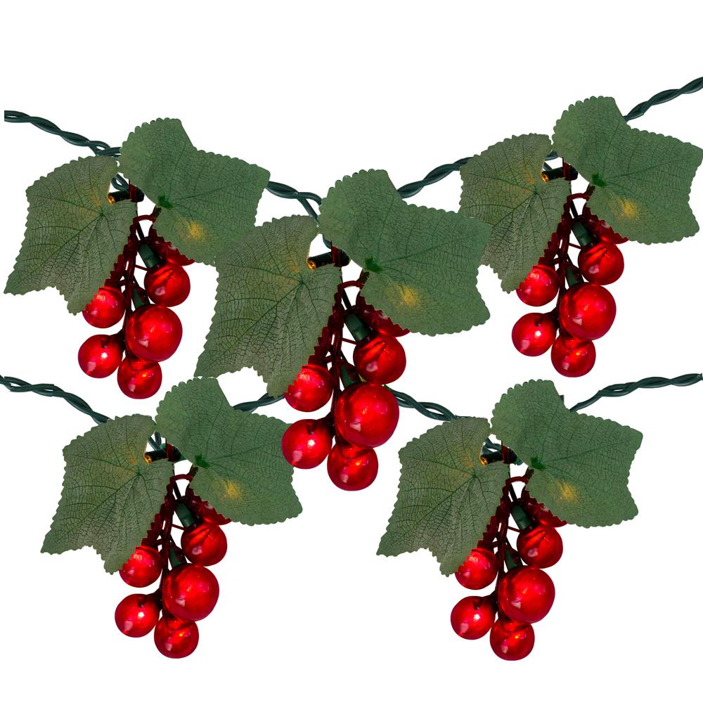 5-Count Red Grape Cluster Outdoor Patio String Light Set - 6ft Green Wire. Picture 1