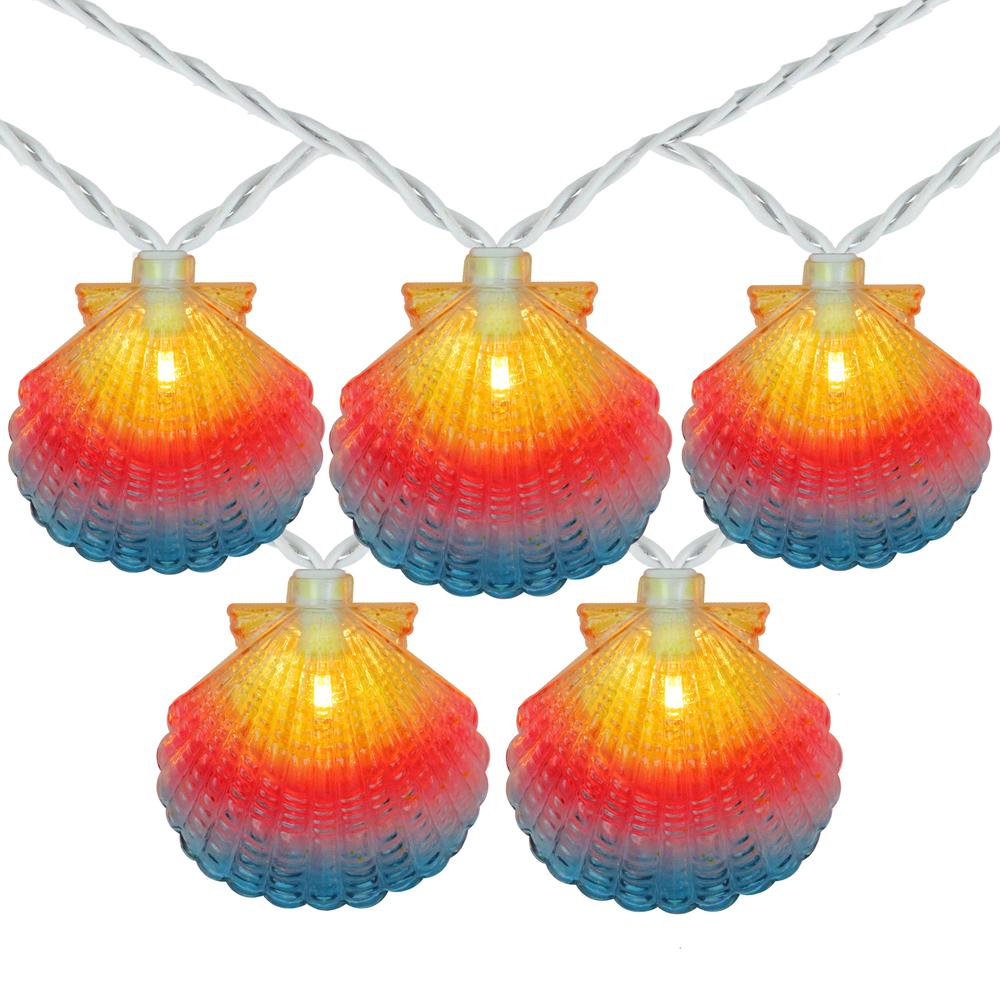 10-Count Vibrantly Colored Seashell Outdoor Patio String Light Set  7.25ft White Wire. Picture 1