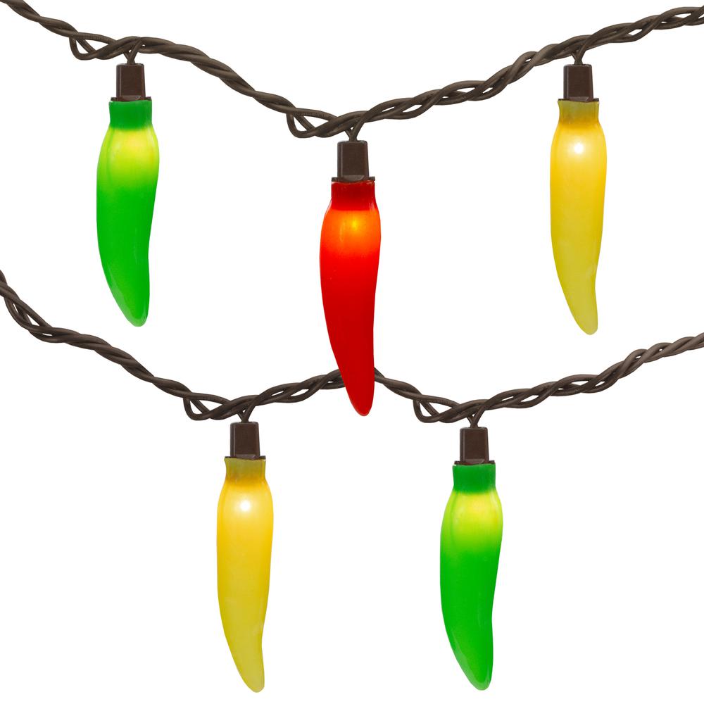 35-Count Vibrantly Colored Chili Pepper String Light Set  22.5' Brown Wire. Picture 1
