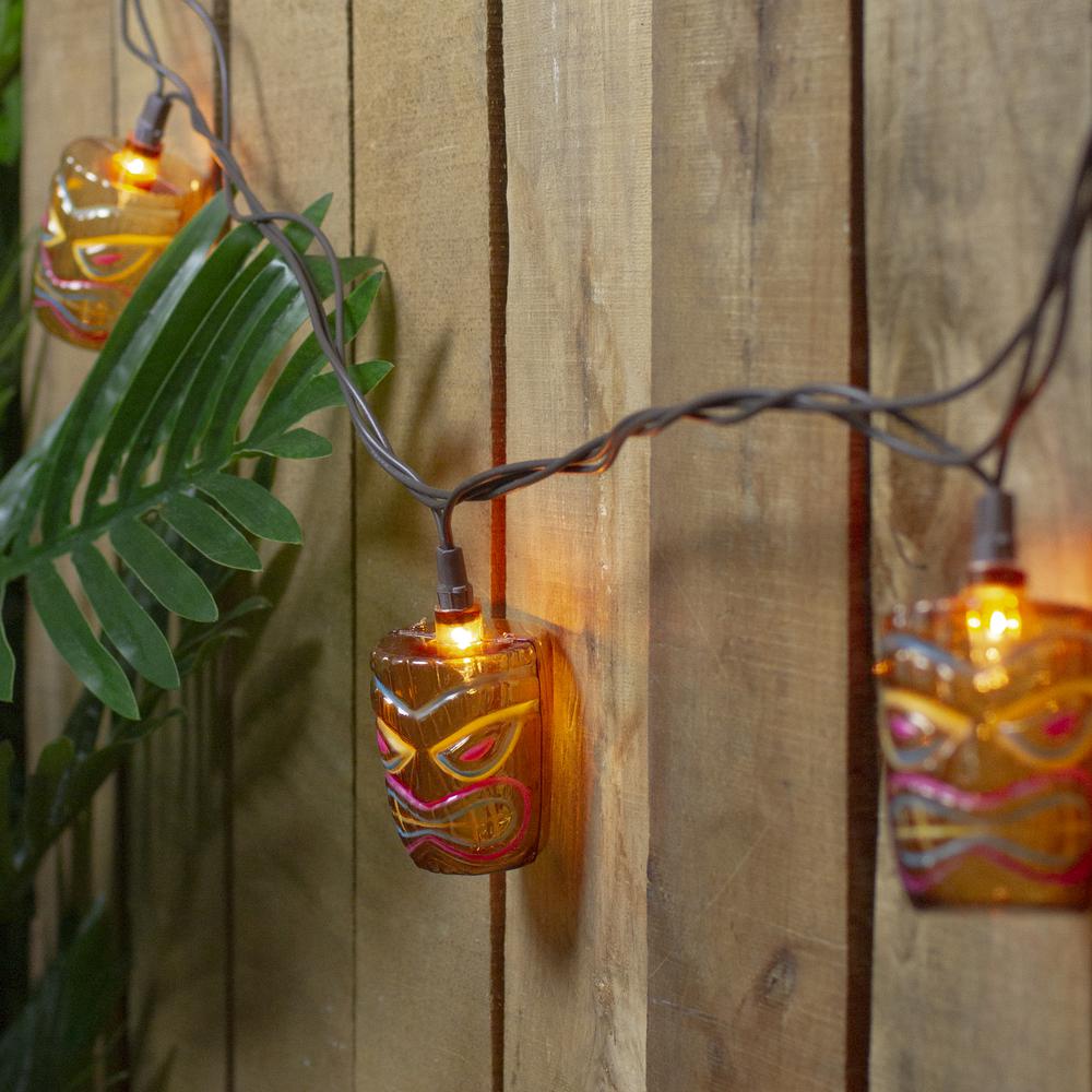 10-Count Brown Tiki Mask Patio String Lights - 7.25 ft Brown Wire. Picture 2