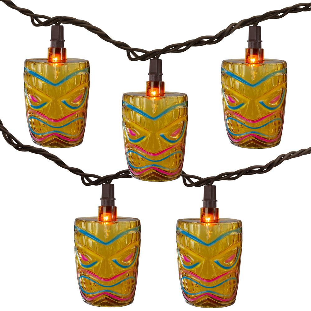 10-Count Brown Tiki Mask Patio String Lights - 7.25 ft Brown Wire. Picture 1
