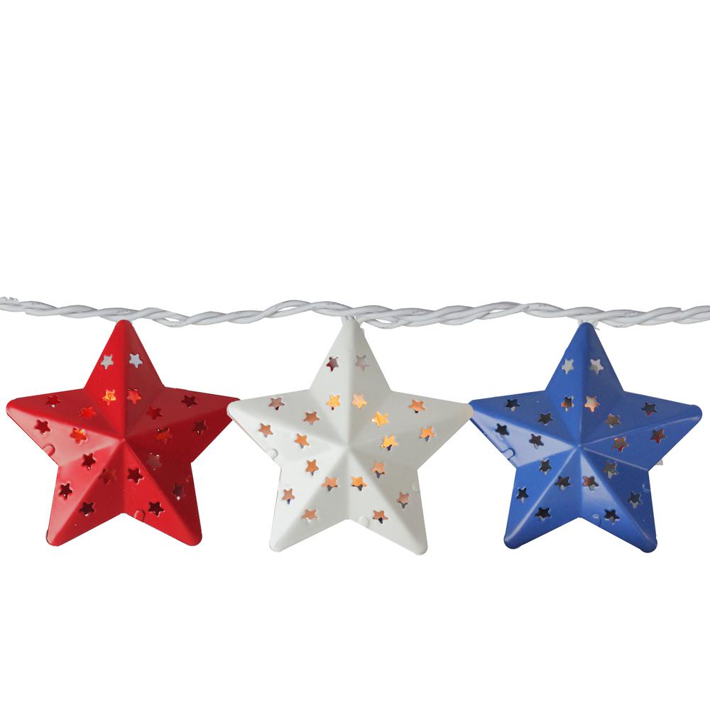 10-Count Red and Blue Fourth of July Star String Light Set  7.25ft White Wire. Picture 1