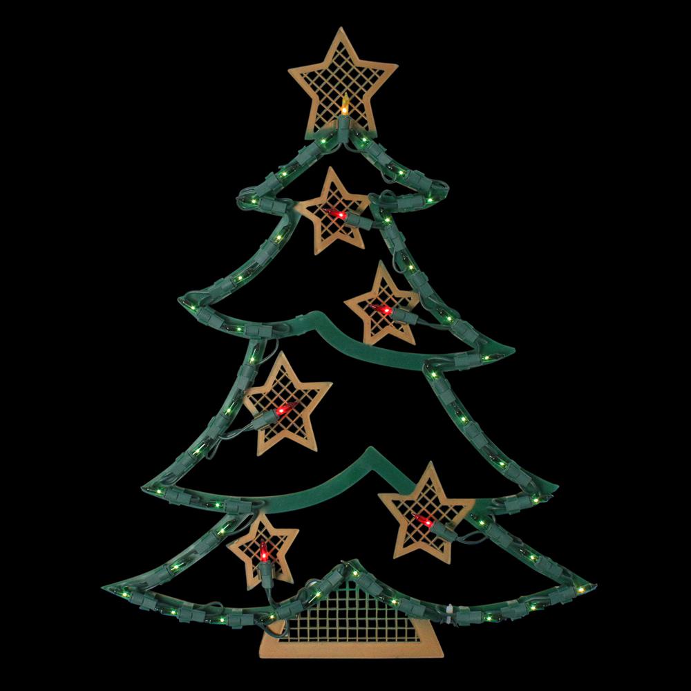 17.75"Lighted Green and Gold Christmas Tree with Stars Outdoor Window Silhouette. Picture 2