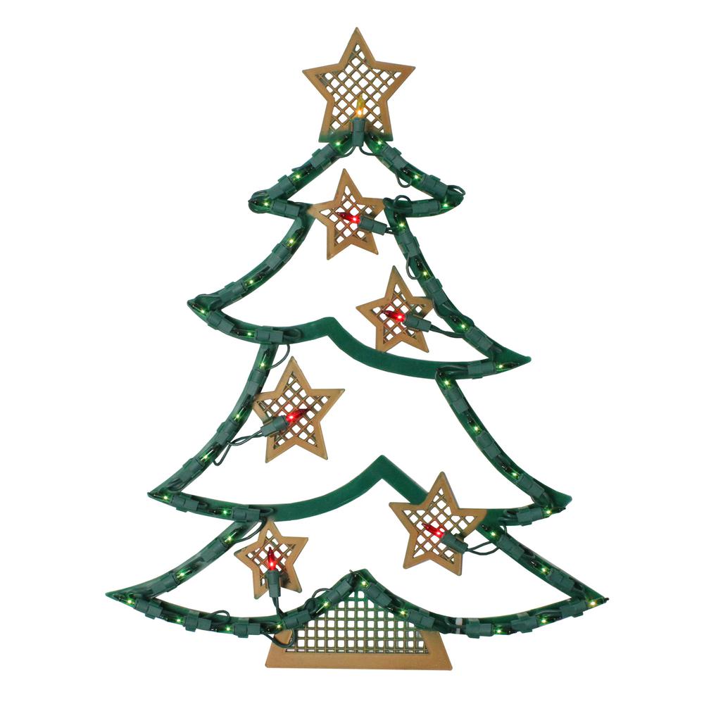 17.75"Lighted Green and Gold Christmas Tree with Stars Outdoor Window Silhouette. Picture 1