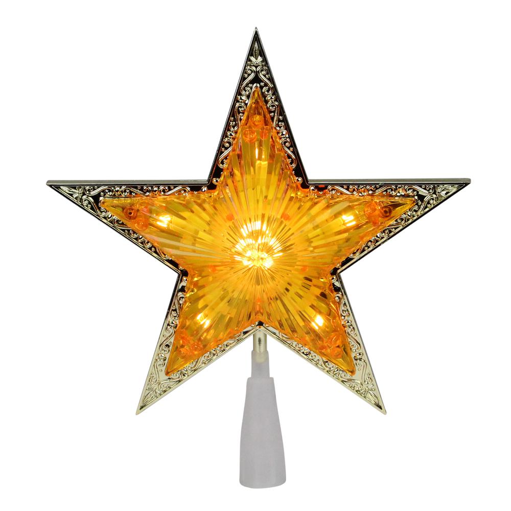 9" Gold and Amber Crystal 5 Point Star Christmas Tree Topper - Clear Lights. Picture 1