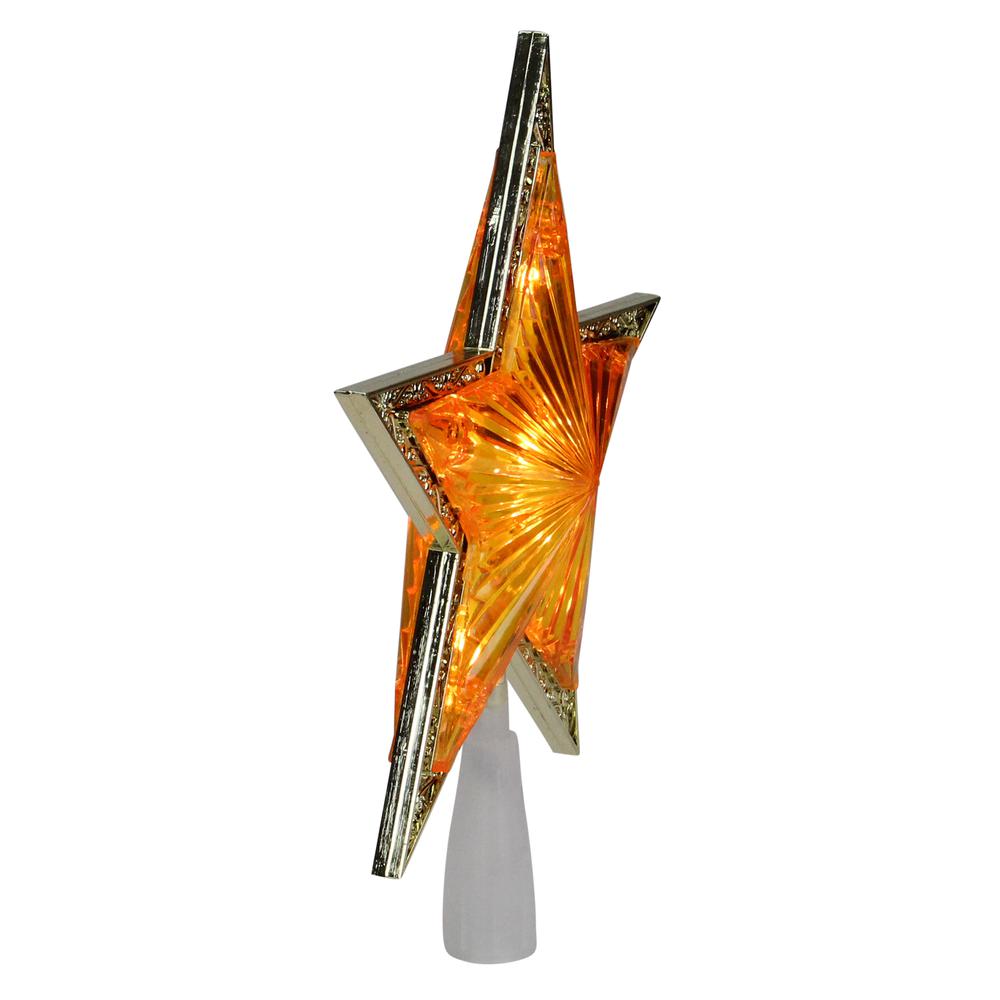 9" Gold and Amber Crystal 5 Point Star Christmas Tree Topper - Clear Lights. Picture 3