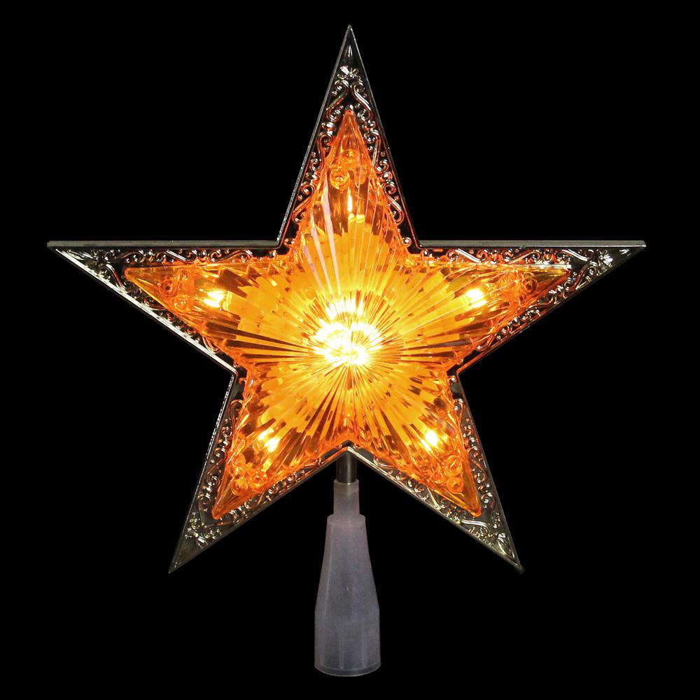 9" Gold and Amber Crystal 5 Point Star Christmas Tree Topper - Clear Lights. Picture 2