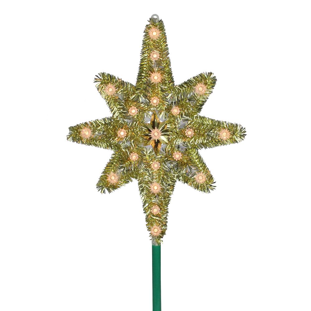 21" Gold Lighted Star of Bethlehem Christmas Tree Topper - Clear Lights. Picture 1