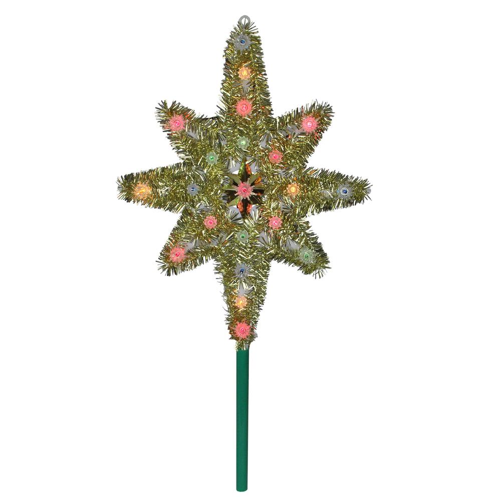 21" Lighted Gold Star of Bethlehem Christmas Tree Topper - Multicolor Lights. Picture 1