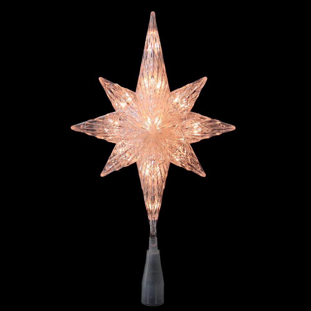 11" Lighted 8 Point Bethlehem Star Christmas Tree Topper-Clear Lights Green Wire. Picture 2