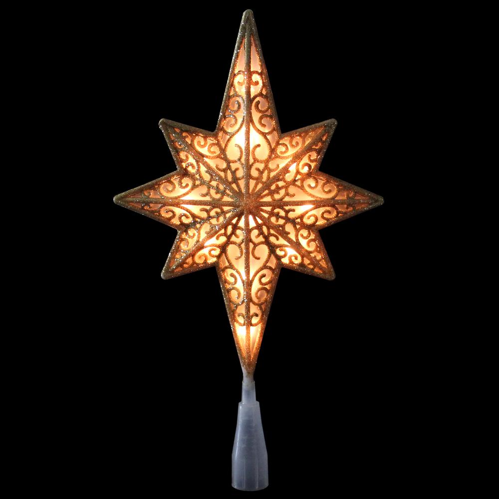 10" Lighted Frosted Clear and Gold Star of Christmas Tree Topper - Clear Lights. Picture 2