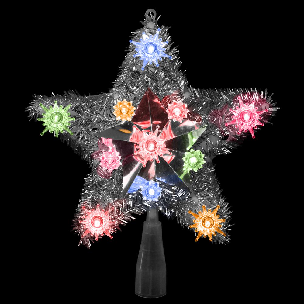 9" Lighted Silver Star Christmas Tree Topper - Multicolor Lights. Picture 2