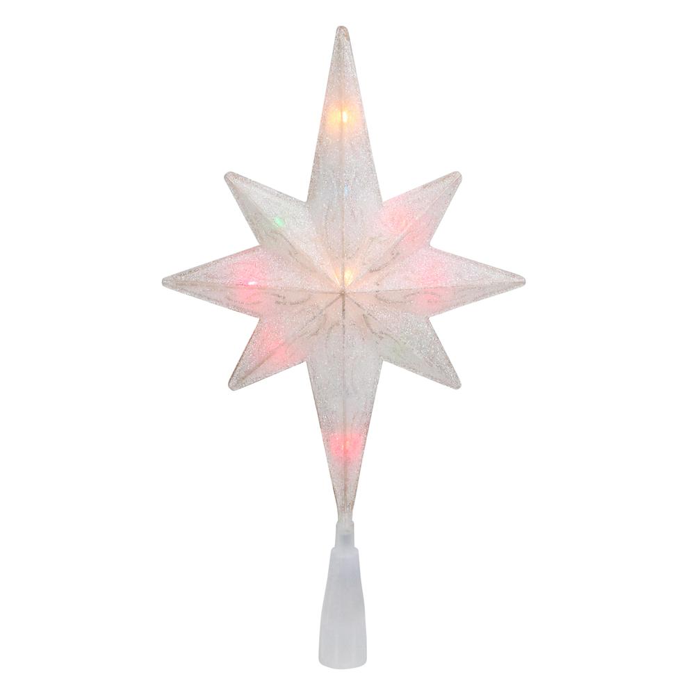 11" White Frosted Star with Gold Scrolling Christmas Tree Topper - Multi Lights. Picture 1