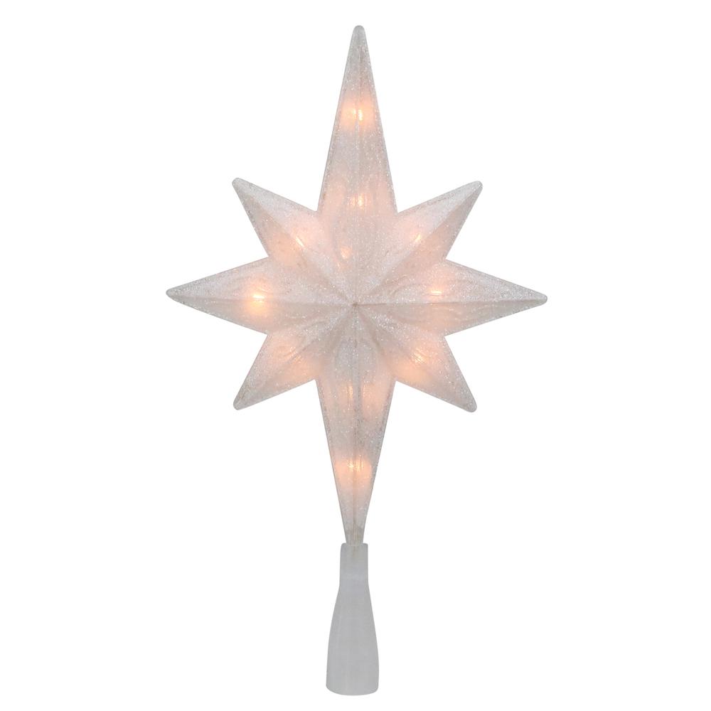 11" Frosted Clear and Rose Gold Star Christmas Tree Topper - Clear Lights. Picture 1