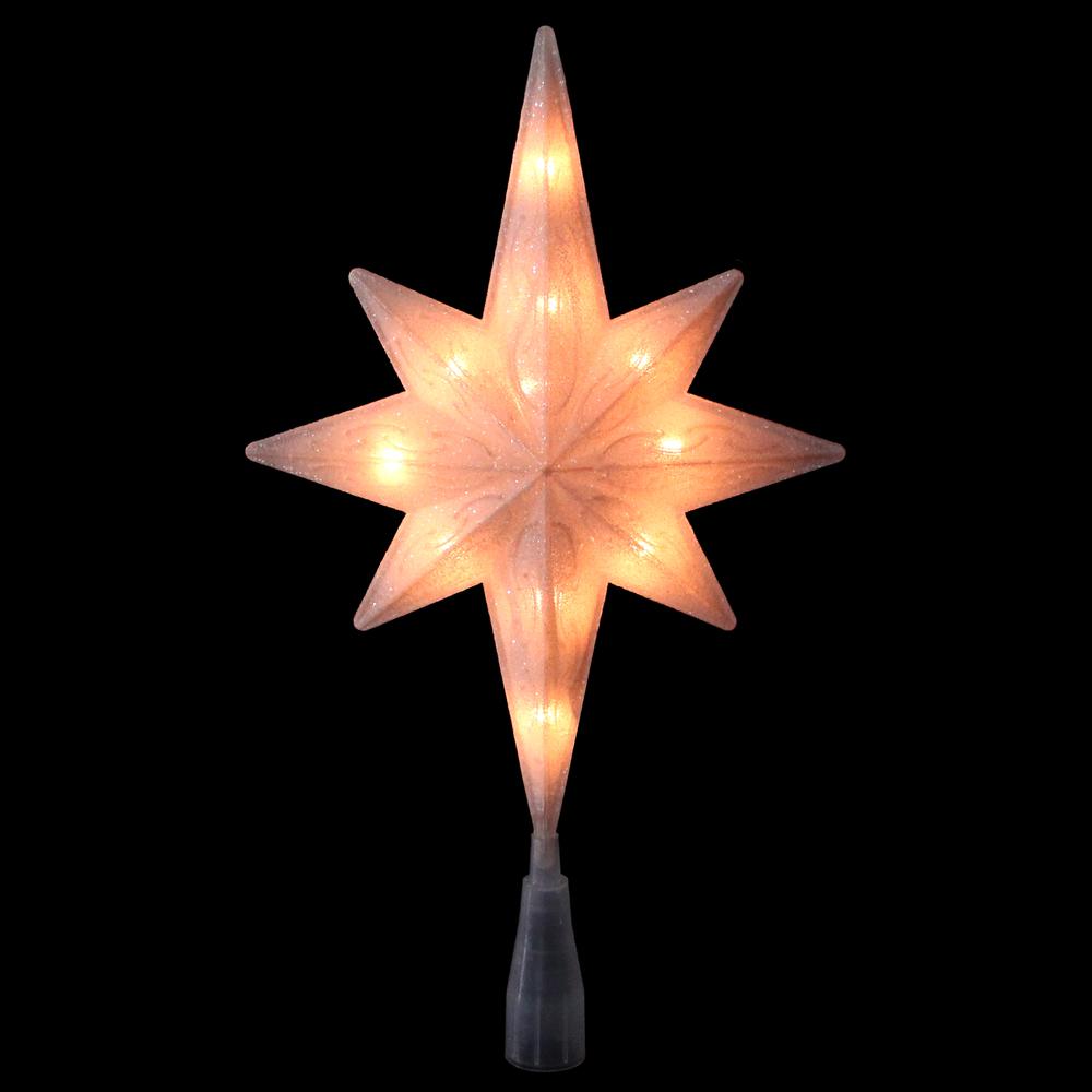 11" Frosted Clear and Rose Gold Star Christmas Tree Topper - Clear Lights. Picture 2