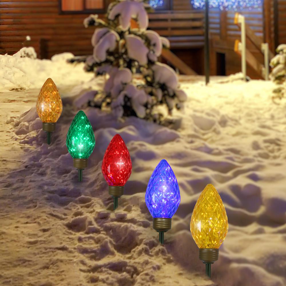 5ct LED Lighted Multi-Color C9 Christmas Pathway Marker Lawn Stakes - 8 ft. Picture 2