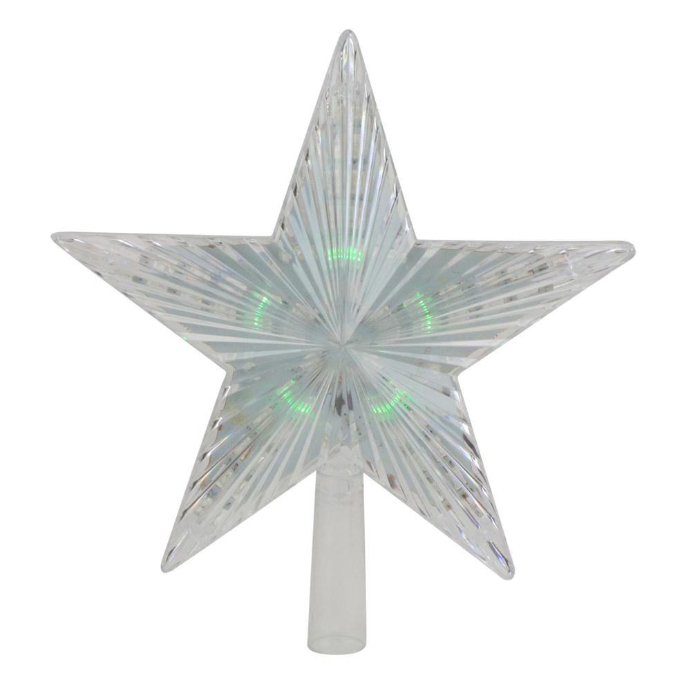 9" Pre-Lit Clear Crystal Star Christmas Tree Topper - Multicolor LED Lights. Picture 1