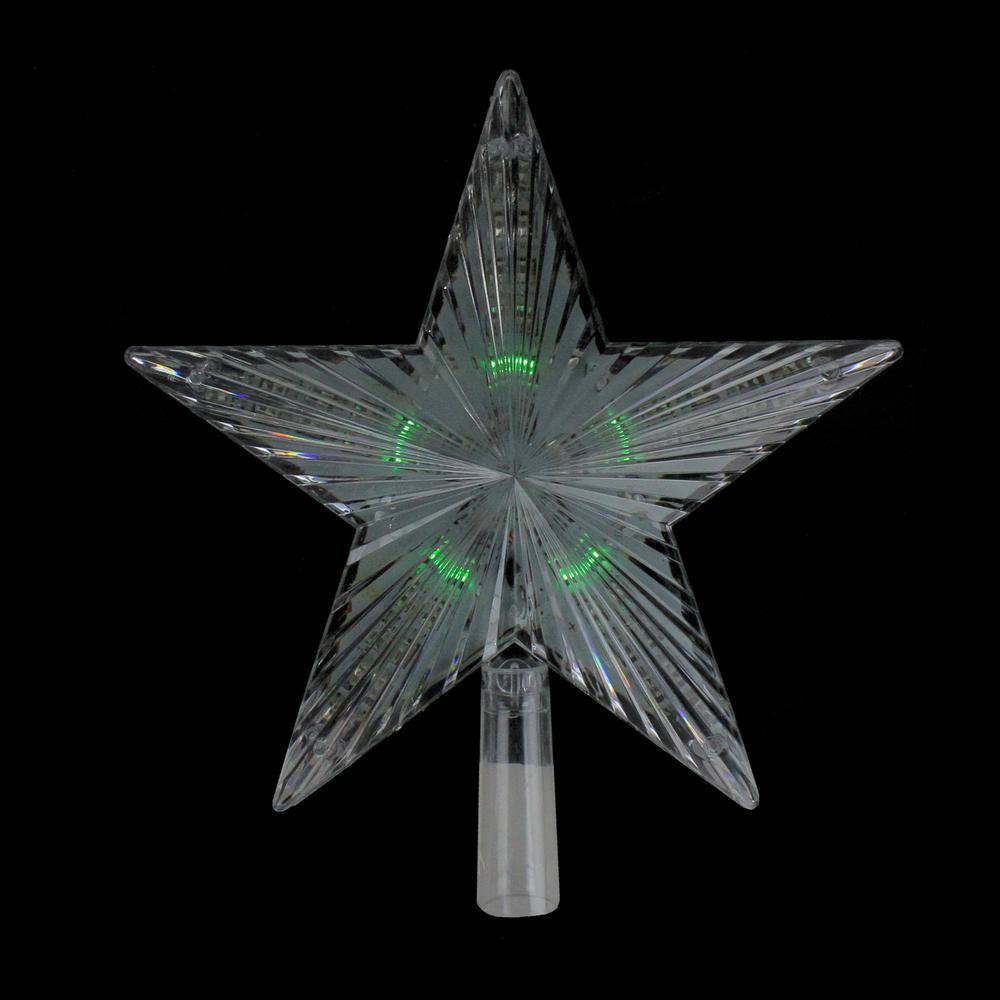 9" Pre-Lit Clear Crystal Star Christmas Tree Topper - Multicolor LED Lights. Picture 2