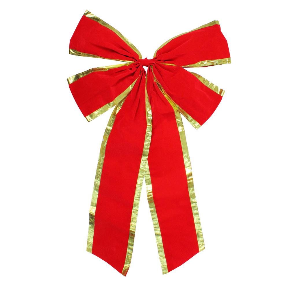 24" x 38" Red and Gold 4-Loop Velveteen Christmas Bow Decoration. Picture 1