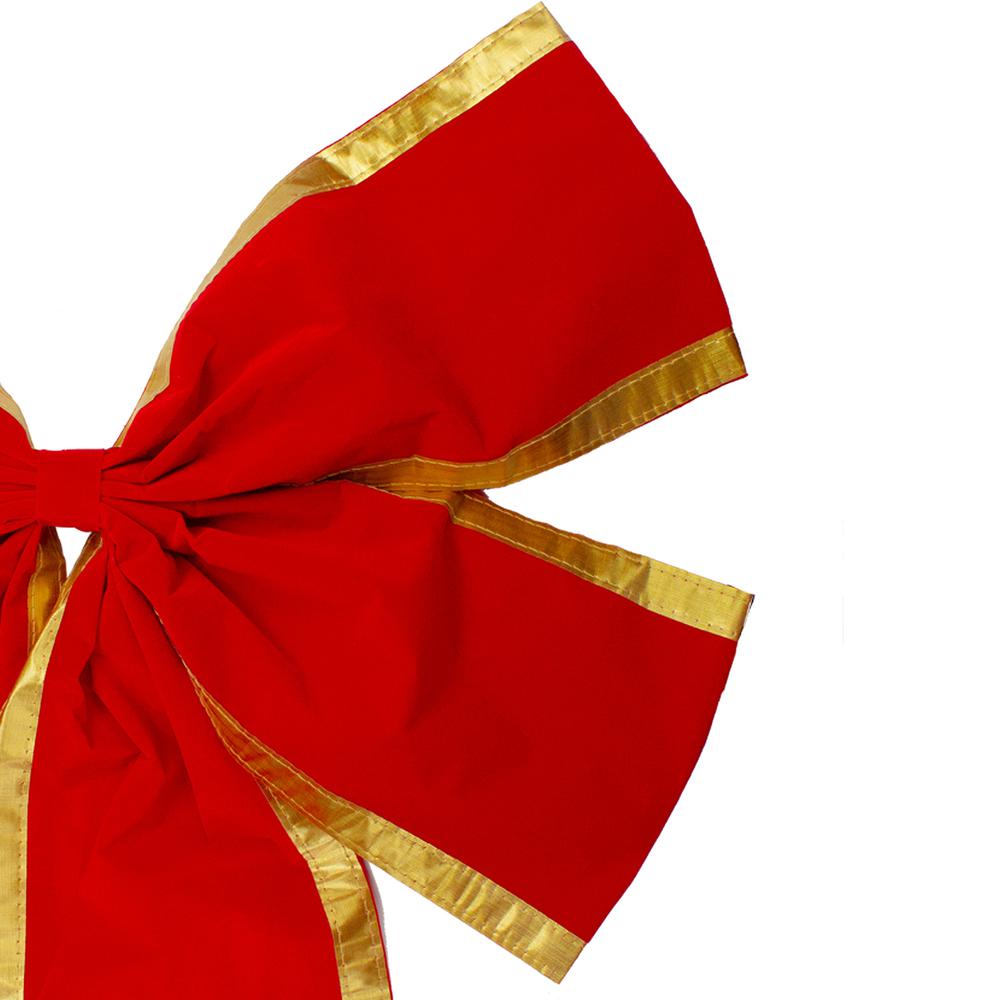 24" x 38" Red and Gold 4-Loop Velveteen Christmas Bow Decoration. Picture 3