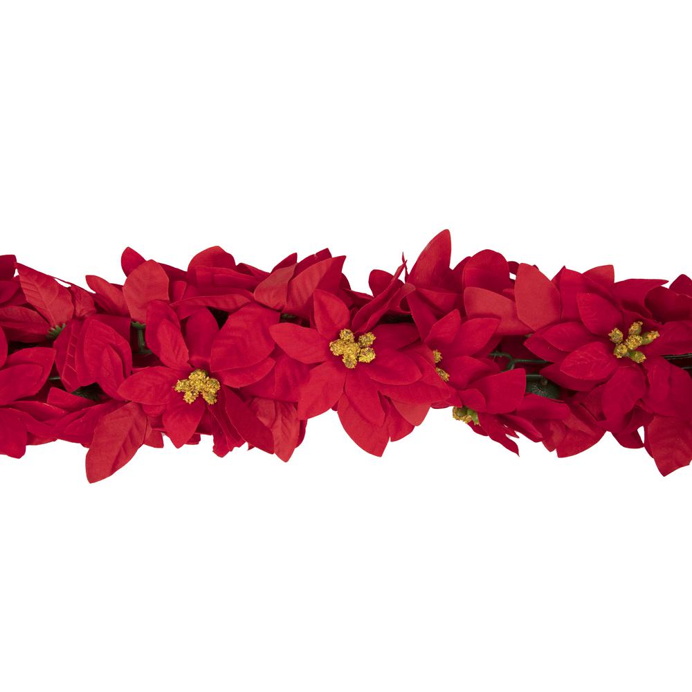 6' x 3" Red Artificial Poinsettia Floral Christmas Garland - Unlit. Picture 4