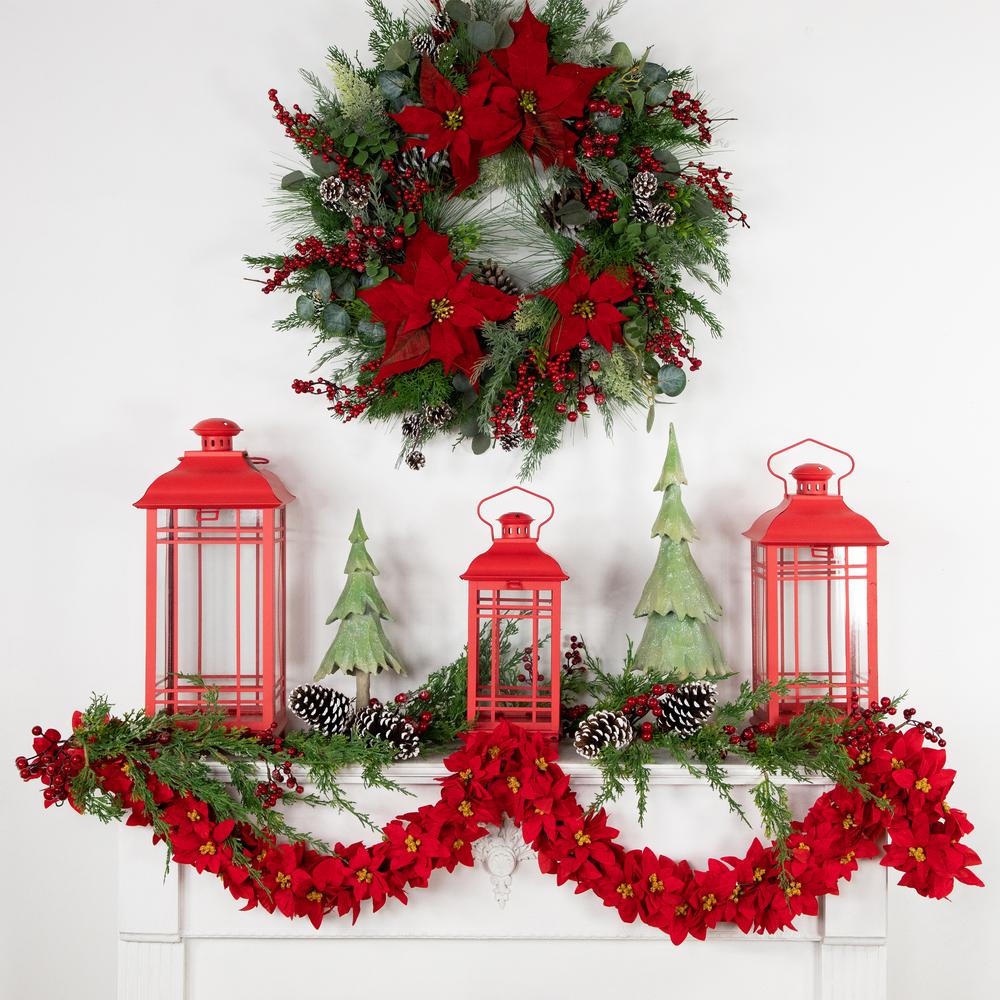 6' x 3" Red Artificial Poinsettia Floral Christmas Garland - Unlit. Picture 3