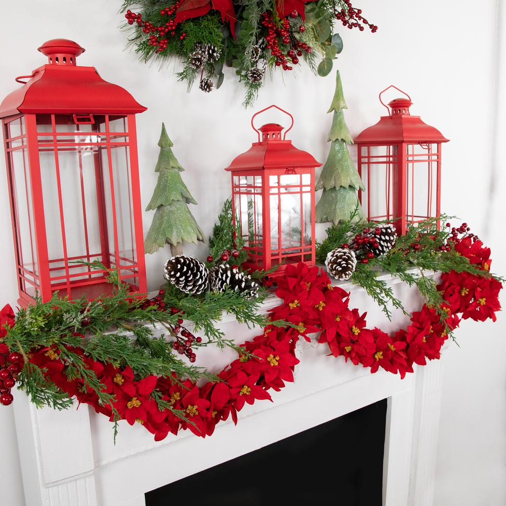 6' x 3" Red Artificial Poinsettia Floral Christmas Garland - Unlit. Picture 2