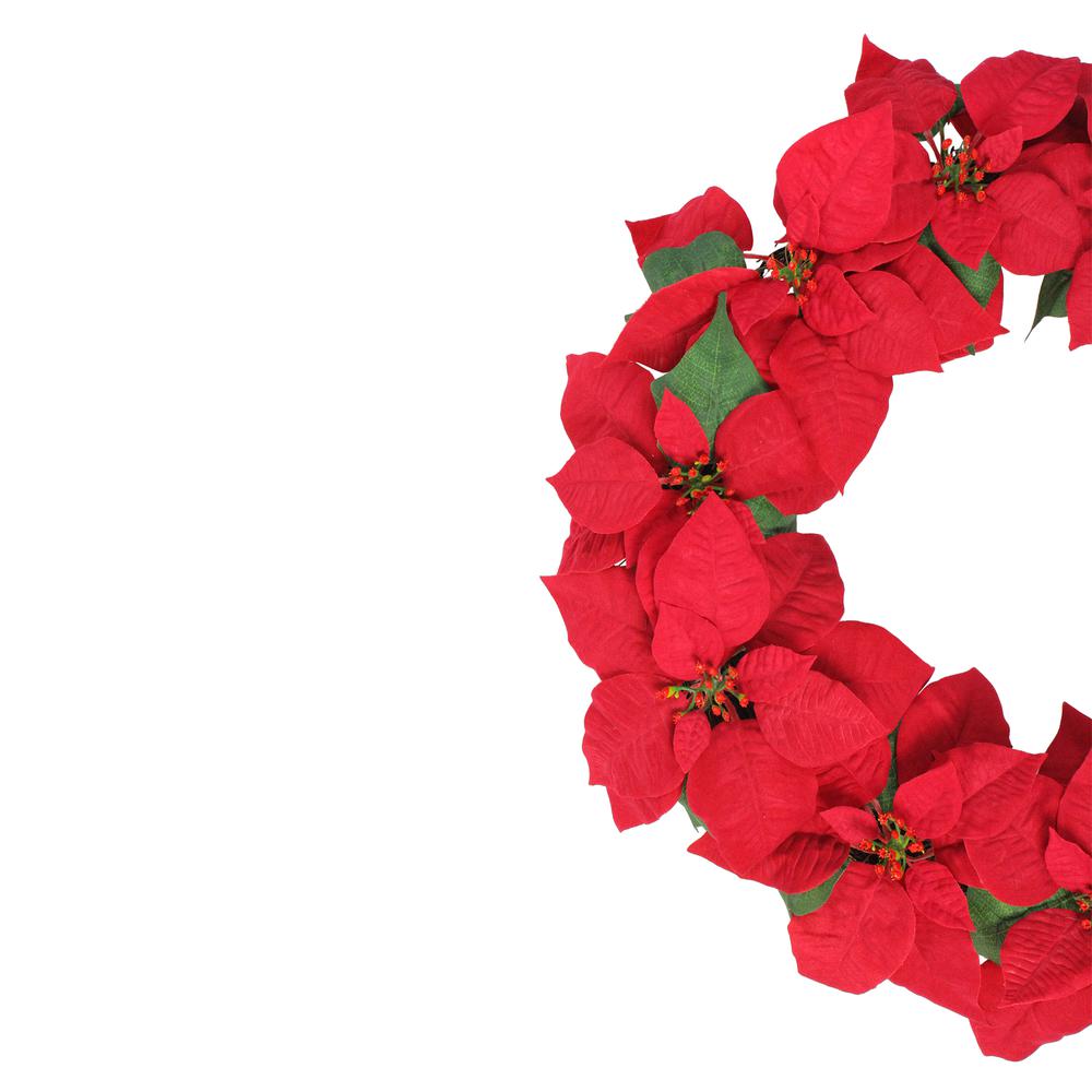 24" Red Artificial Poinsettia Flower Christmas Wreath - Unlit. Picture 3