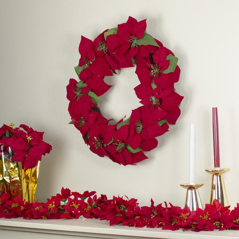 24" Red Artificial Poinsettia Flower Christmas Wreath - Unlit. Picture 2