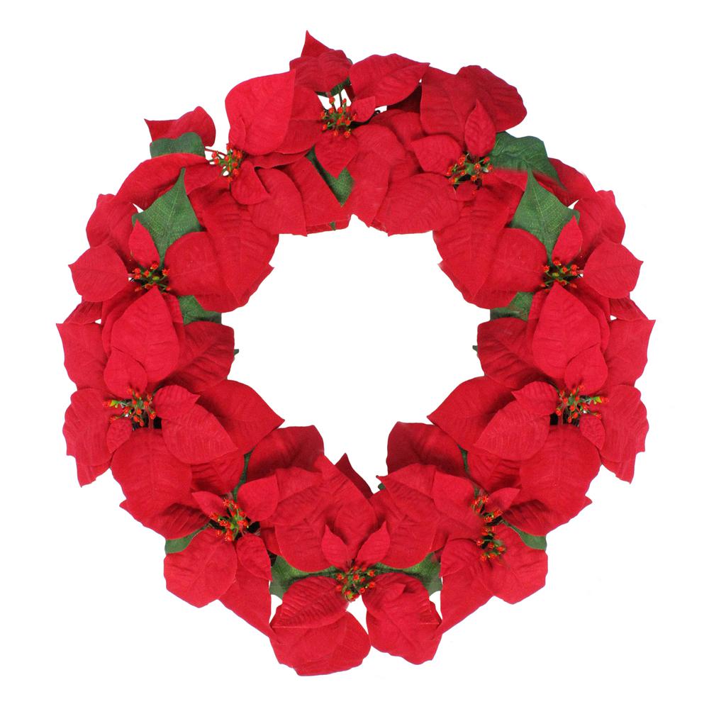 24" Red Artificial Poinsettia Flower Christmas Wreath - Unlit. Picture 1