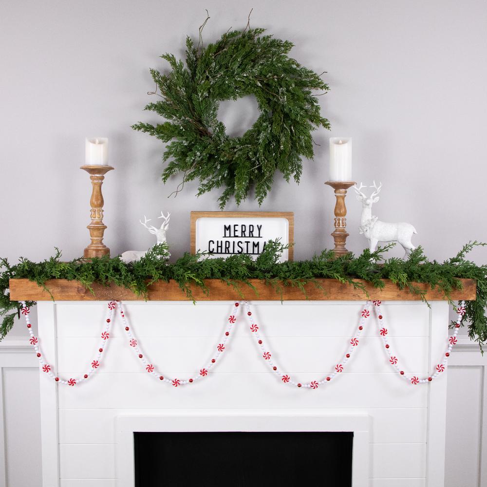 9' Red and White Peppermint Candy Beaded Christmas Garland  Unlit. Picture 3