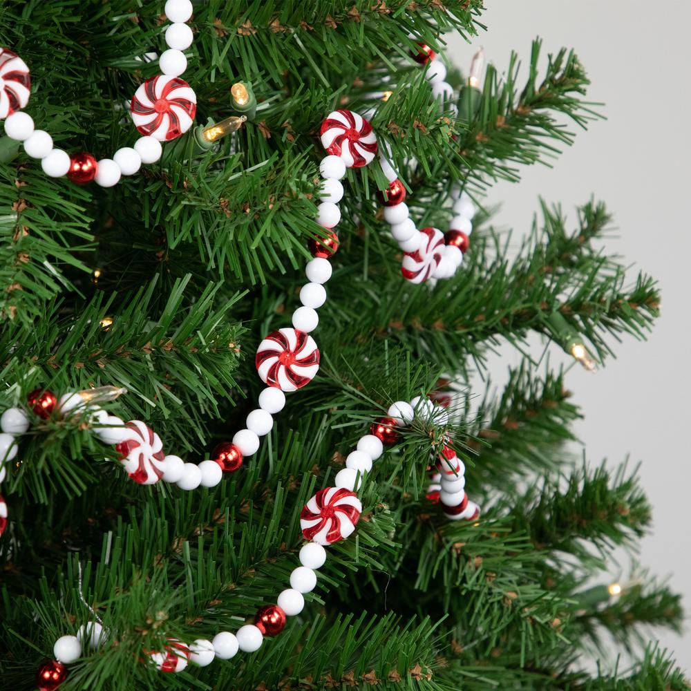 9' Red and White Peppermint Candy Beaded Christmas Garland  Unlit. Picture 2
