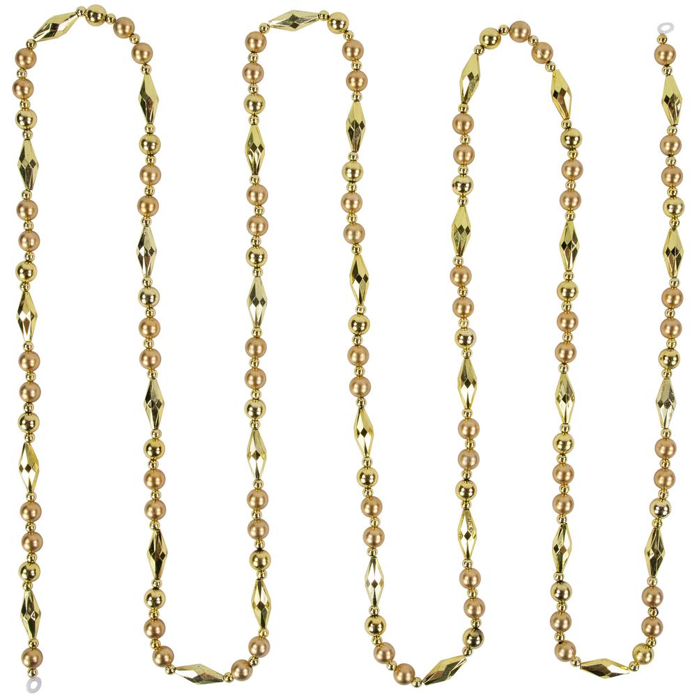 9' Shiny and Matte Gold Beaded Christmas Garland  Unlit. Picture 1