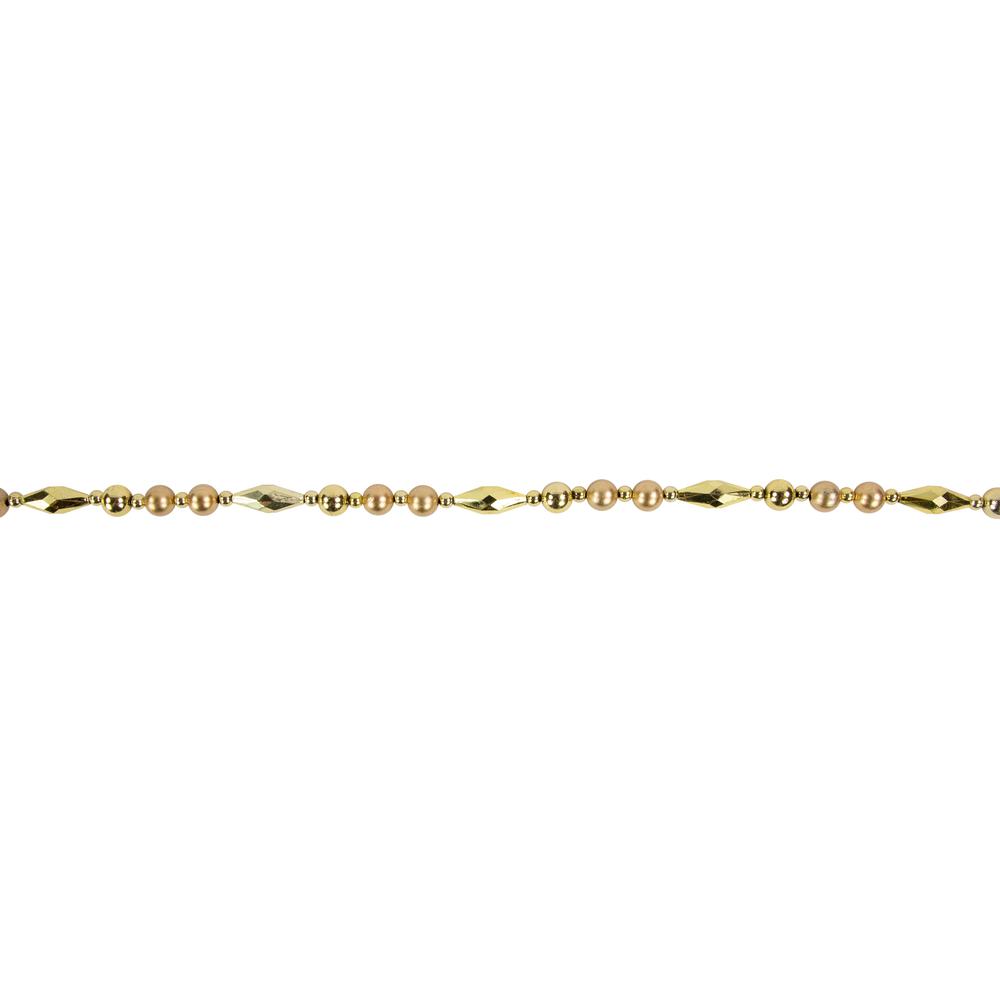 9' Shiny and Matte Gold Beaded Christmas Garland  Unlit. Picture 5