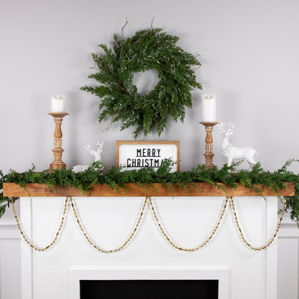 9' Shiny and Matte Gold Beaded Christmas Garland  Unlit. Picture 3