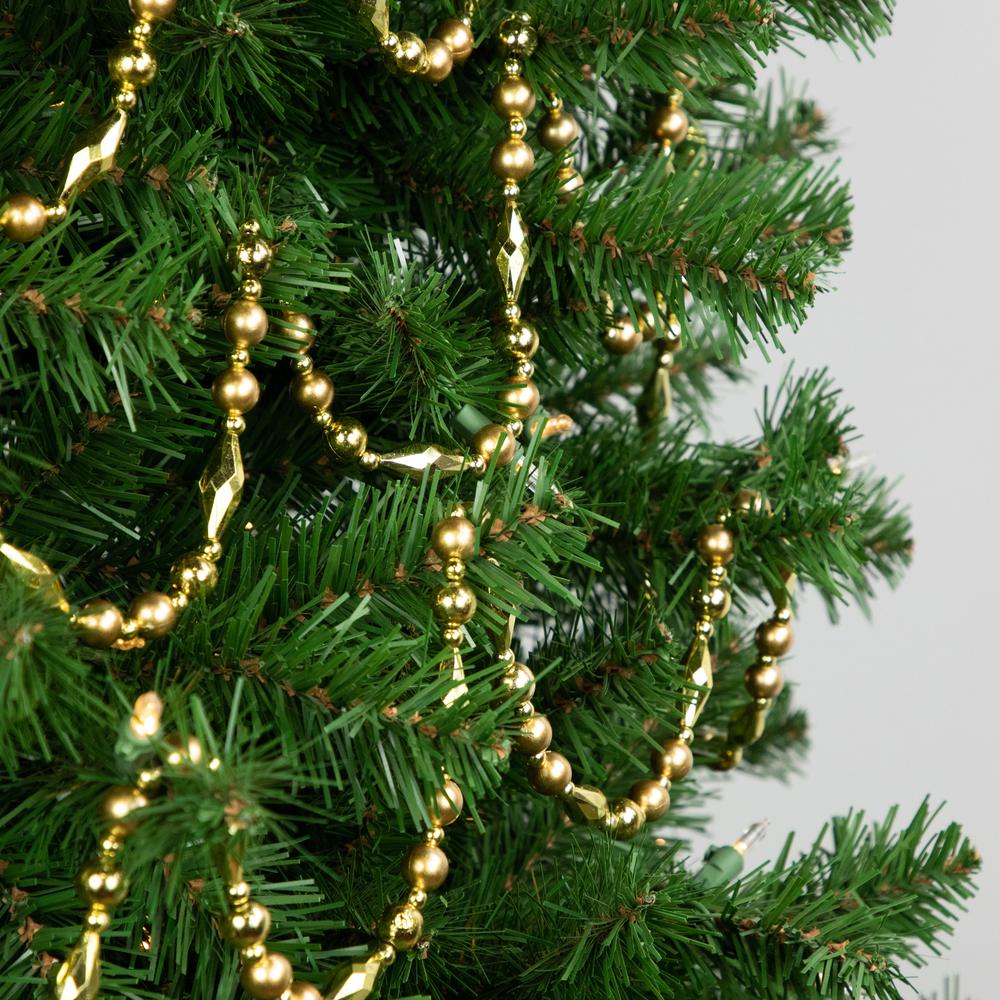 9' Shiny and Matte Gold Beaded Christmas Garland  Unlit. Picture 2