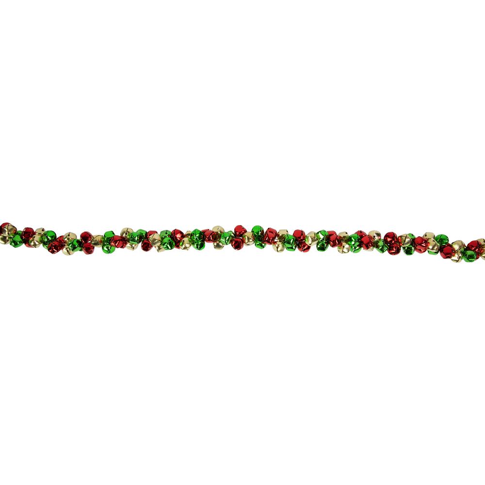 5' Green  Gold and Red Jingle Bell Christmas Garland  Unlit. Picture 7