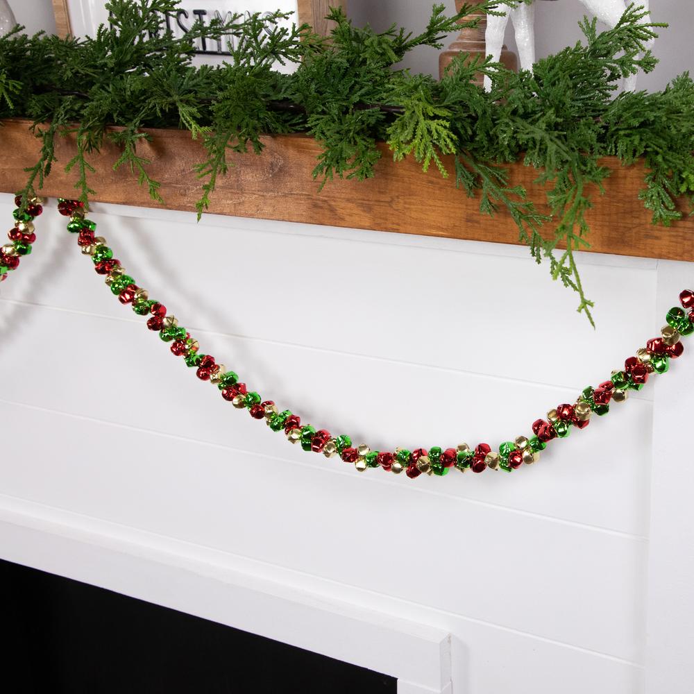 5' Green  Gold and Red Jingle Bell Christmas Garland  Unlit. Picture 4