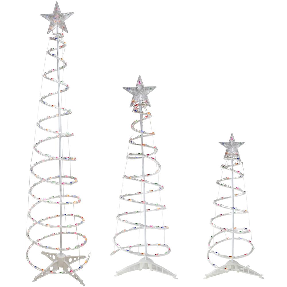 Set of 3 Lighted Multi-Color Spiral Christmas Trees - 3'  4'  and 6'. Picture 1