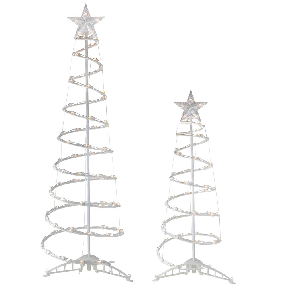 Set of 2 Lighted Clear Outdoor Spiral Christmas Cone Trees 4'  6'. Picture 1