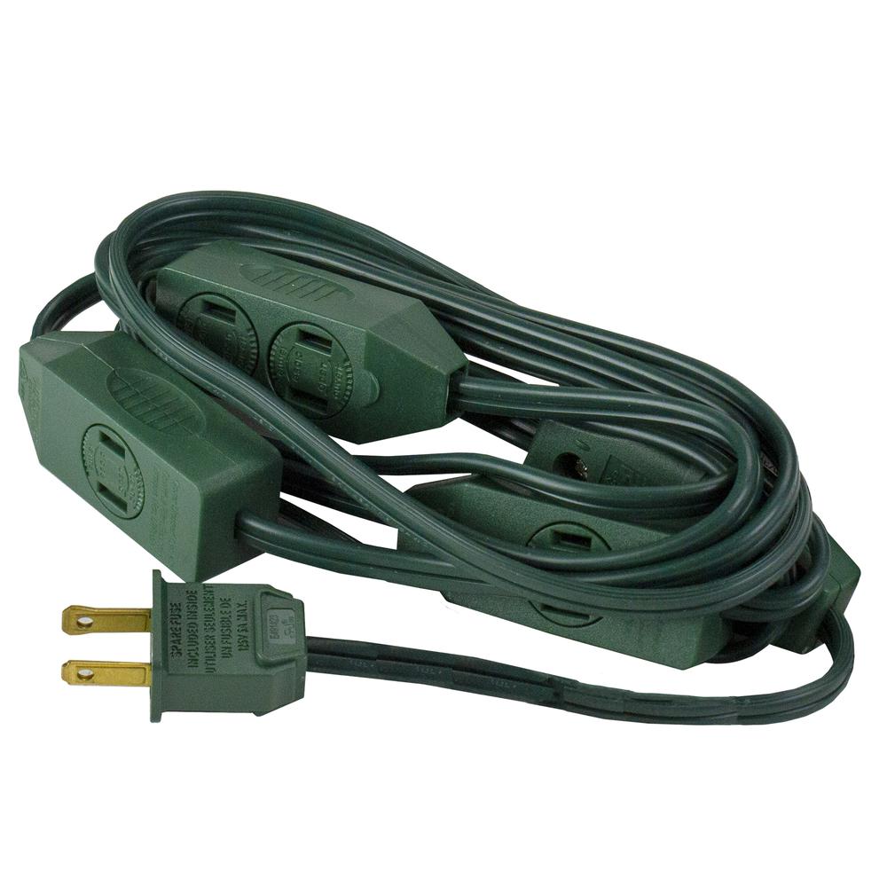 9ft Green Indoor Extension Power Cord with 9-Outlets and Foot Switch. Picture 1