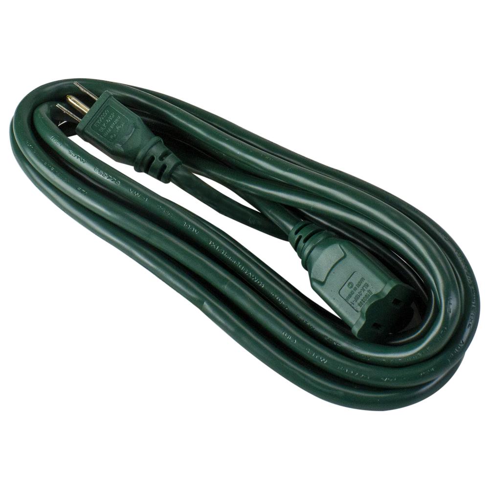 12ft Green 3-Prong Outdoor Commercial Extension Power Cord with Outlet Block. Picture 1